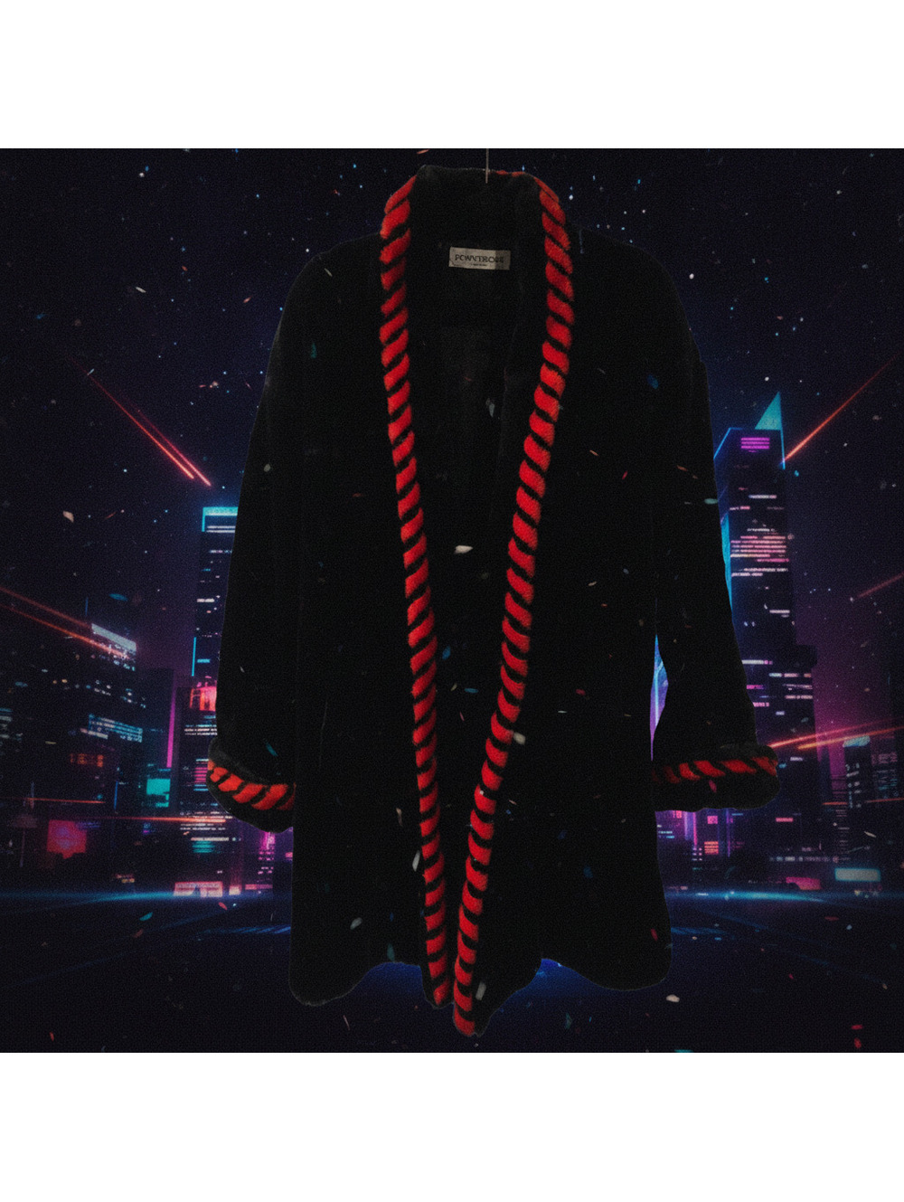 Vintage Donnybrook Faux Fur Coat Black Red Medium